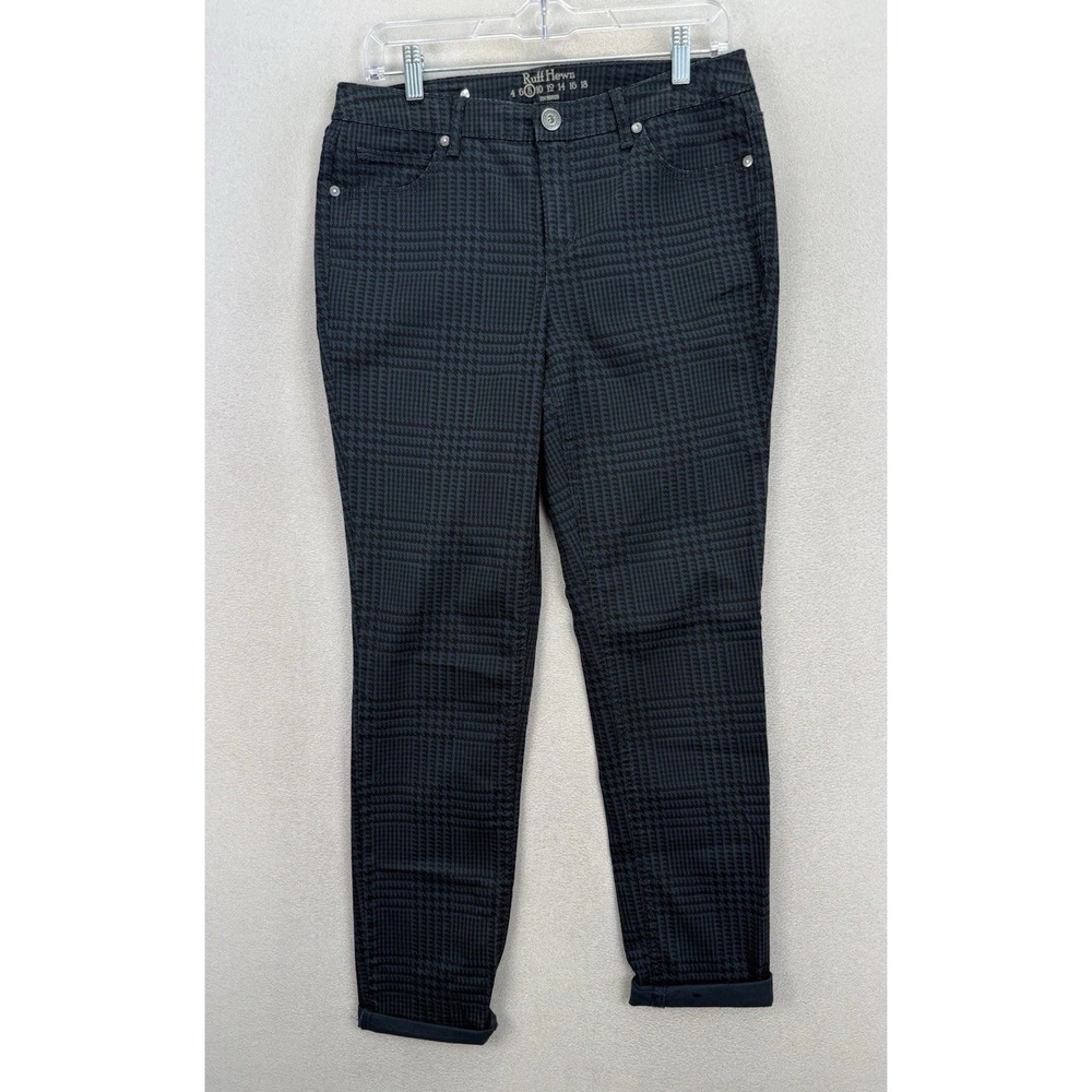 Ruff Hewn Women's Sz 8 Blue & Black Houndstooth Mid-Rise Cuffed Leg Pants